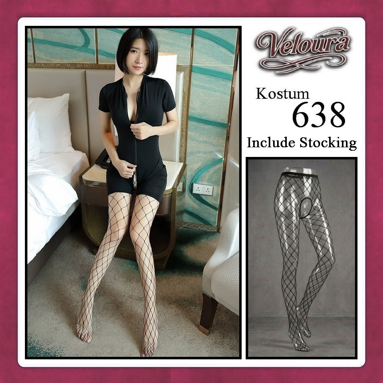 Pekalongan Veloura Pakaian Set Wanita Jumpsuit Bodysuit Black - 638
