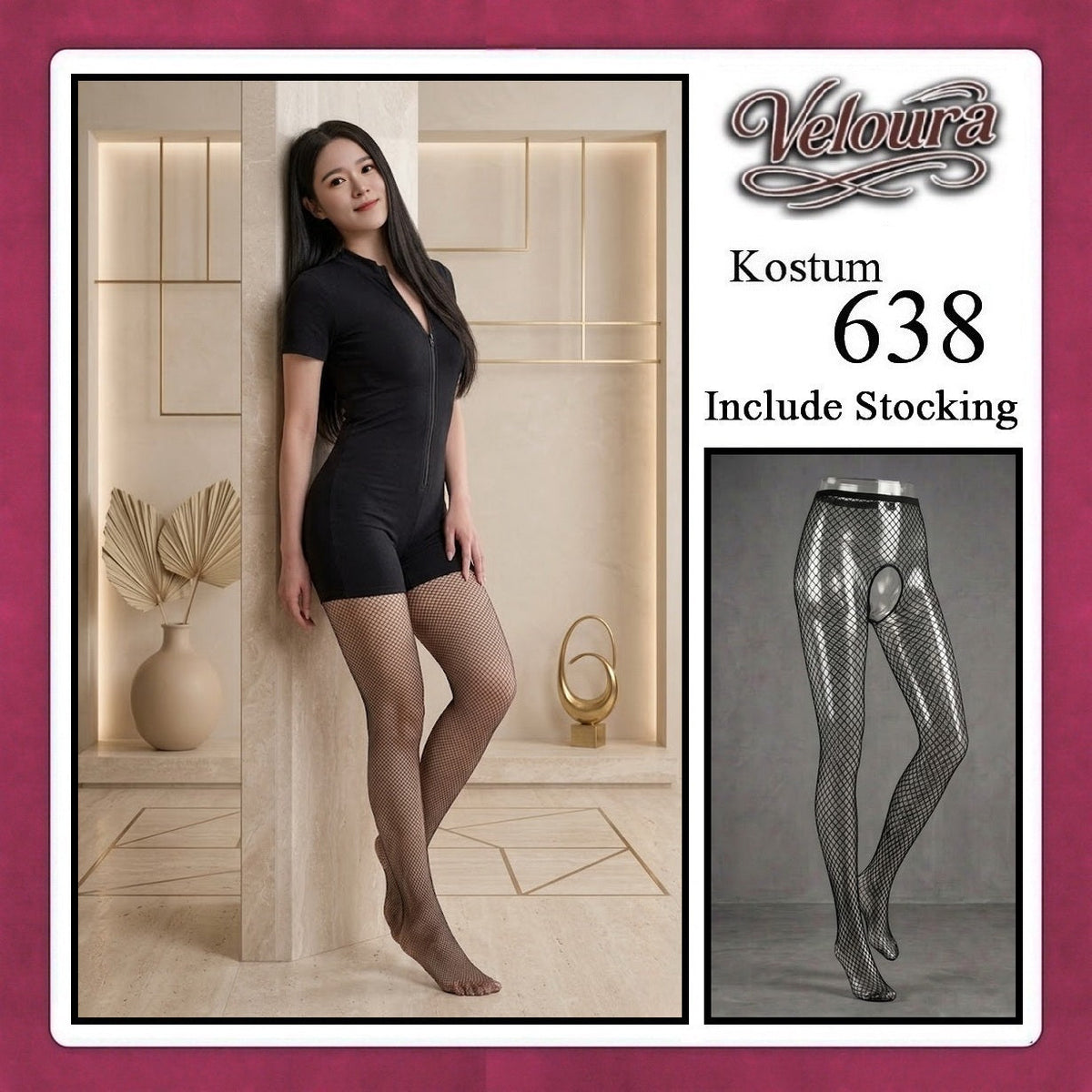 Pekalongan Veloura Pakaian Set Wanita Jumpsuit Bodysuit Black - 638