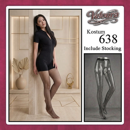Pekalongan Veloura Pakaian Set Wanita Jumpsuit Bodysuit Black - 638