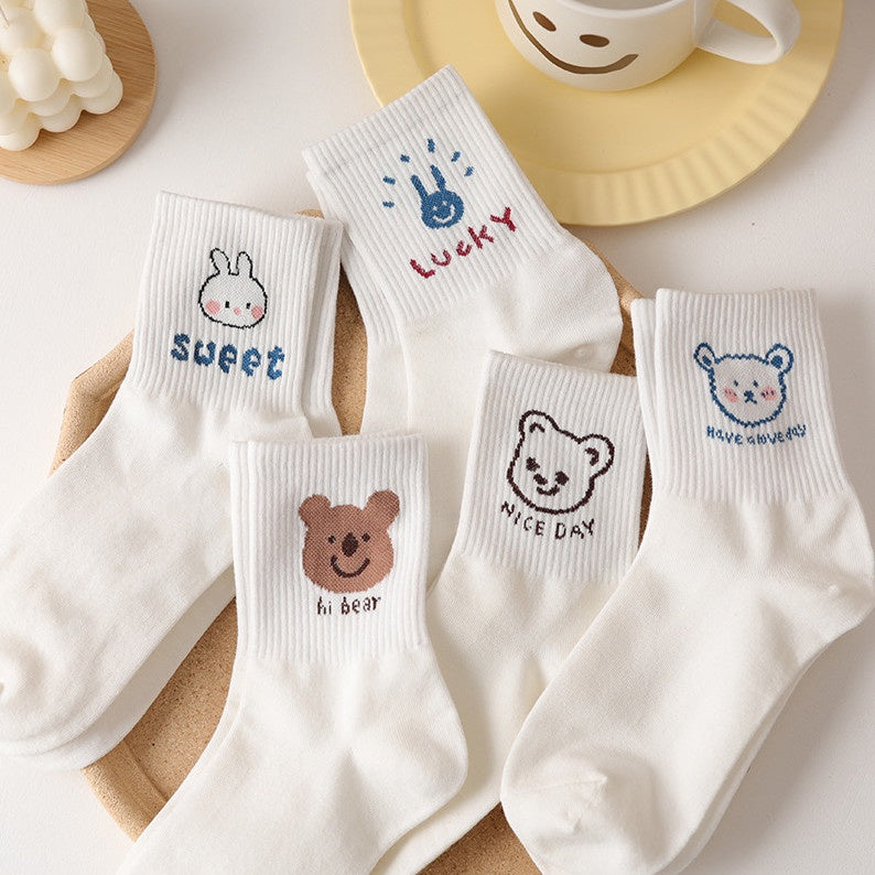 Kaos Kaki Cartoon Putih Bear Rabbit Women Socks Kaos Kaki Berkualitas Putih Kaus Kaki Lembut Korean Style