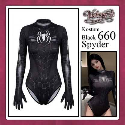 Pekalongan Veloura Sexy Lingerie Pakaian Kostum Cosplay Tema Black Lady Spyder Girl - 660