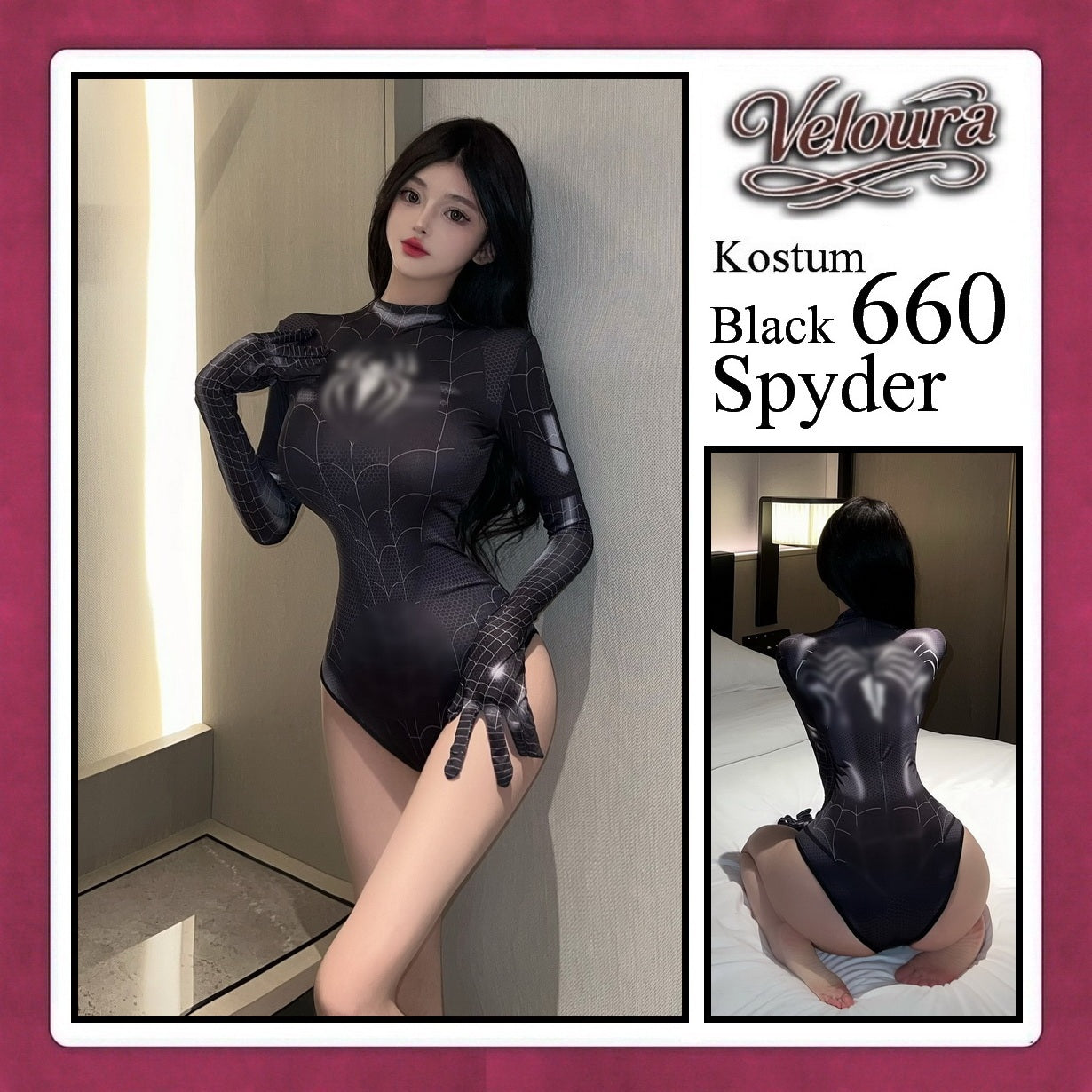Pekalongan Veloura Sexy Lingerie Pakaian Kostum Cosplay Tema Black Lady Spyder Girl - 660