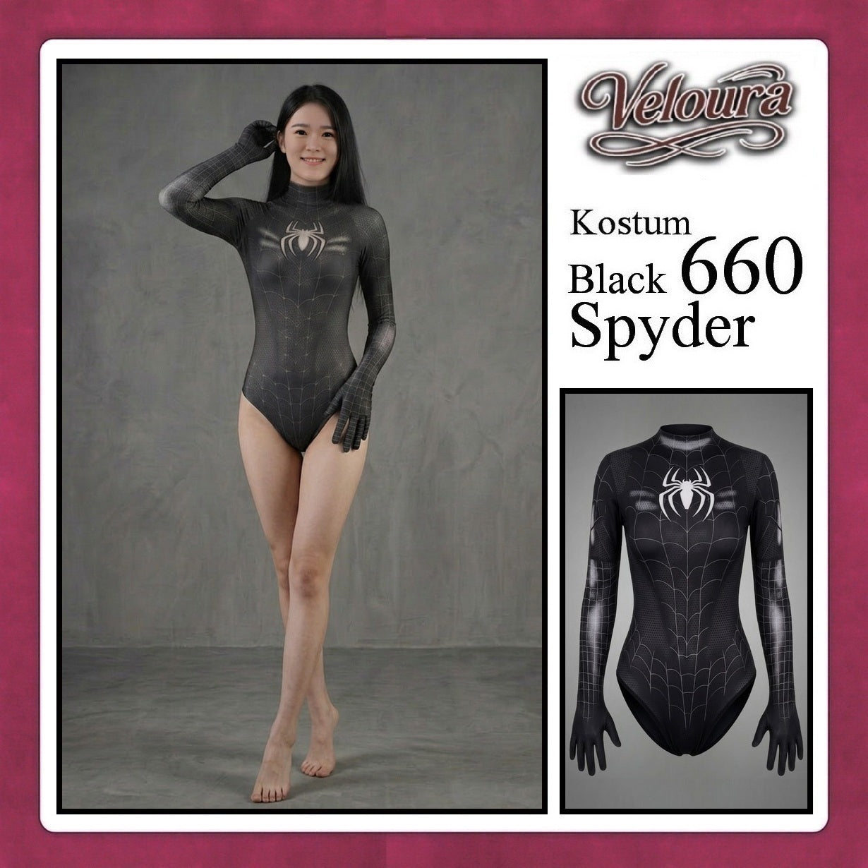 Pekalongan Veloura Sexy Lingerie Pakaian Kostum Cosplay Tema Black Lady Spyder Girl - 660
