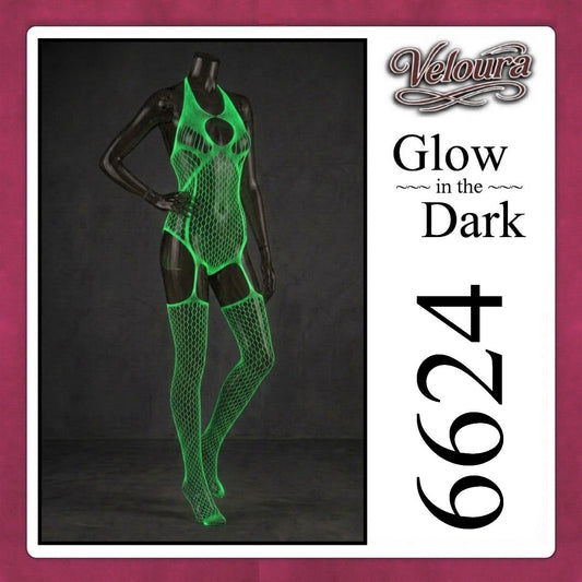 Pekalongan Veloura Bodysuit Spandek Sexy Lingerie Glow in the Dark Net Clothes - GITD 6624