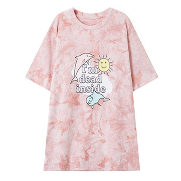Kaos Oversize Tie Dye Dolphin Kaos Lucu T-shirt Couple Lumba-Lumba Kaos Tumblr Korean
