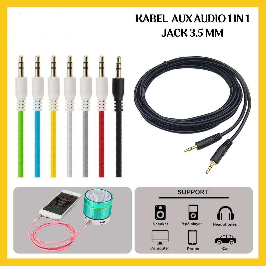 HR-Kabel AUX Audio Jack 1in1 3.5mm 100cm for HP Komputer Pc Laptop to Speaker