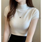 [SDW] pekanbaru/Baju Model Turtleneck Kaos Lengan Pendek Carenina Baju RIB Garis-Garis (LD 80, P 40)