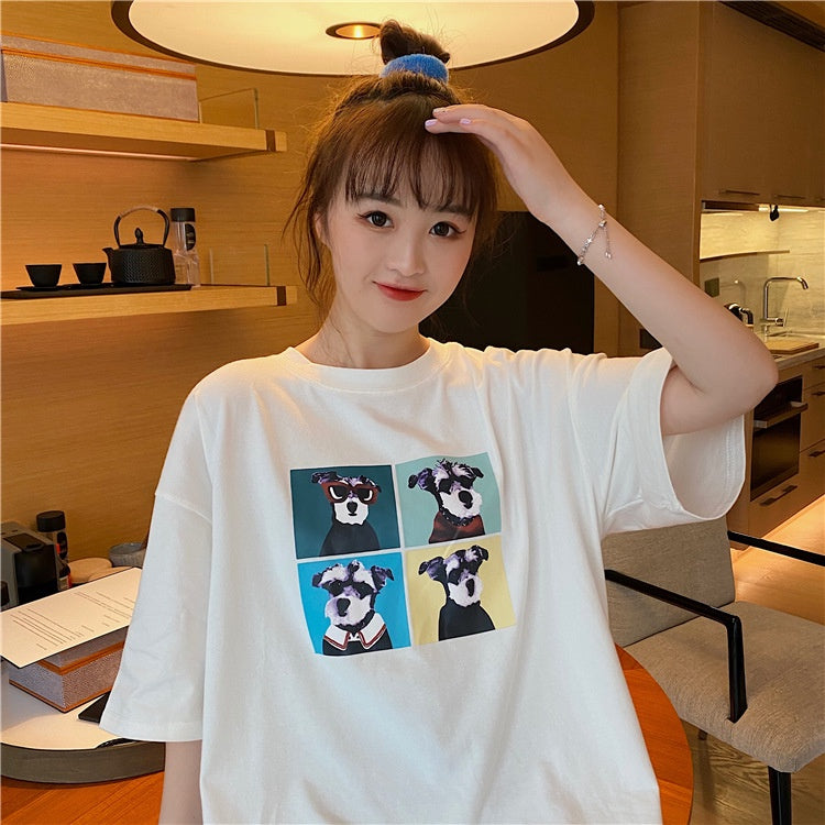 Kaos Oversize Doggy Couple Teman Pacar T-shirt Oversize Puzzle Anjing Lucu Korean Style
