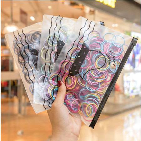 HR- IKAT RAMBUT KOREA 100PCS FREE POUCH Karet Warna Polos Gelang Tali Kunciran Aksesoris Anak Kuncir