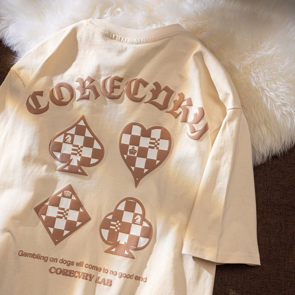 Kaos Oversize Poker Corecory Across The Future Tshirt Spade Heart Diamond Club T-shirt Couple Unisex Catur Chess Kuda Black White Berkualitas Street Style Corecvry Club Korean Style