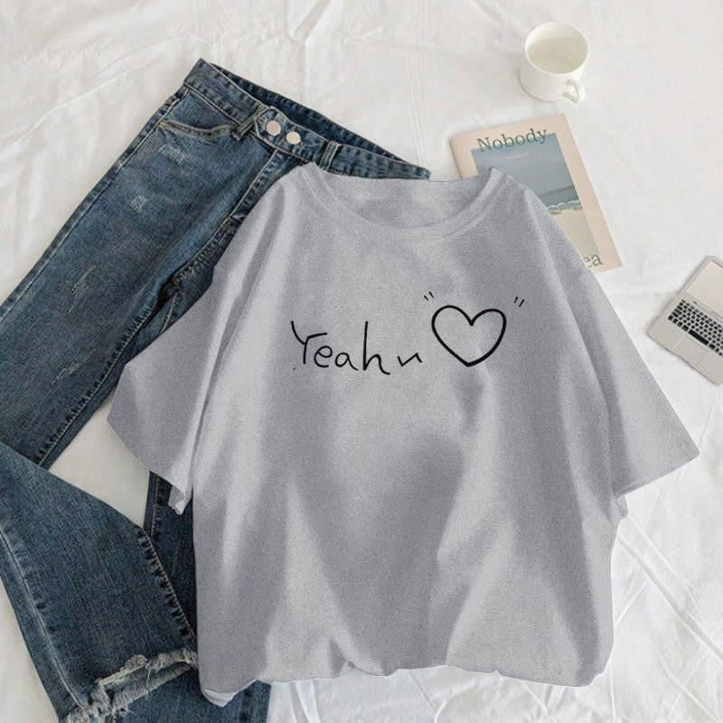 Kaos Oversize Korea Yeah Love Kualitas Premium T-shirt Unisex Letter Yeah Korean Style