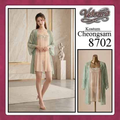Pekalongan Veloura Pakaian Cheongsam Mini Kostum Lingerie Set Dress Sexy Model Baju China 8702