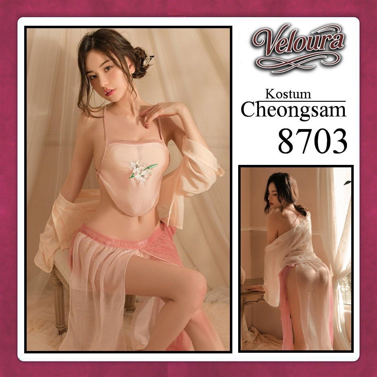 Pekalongan Veloura Pakaian Cheongsam Mini Kostum Lingerie Set Dress Sexy Model Baju China 8703