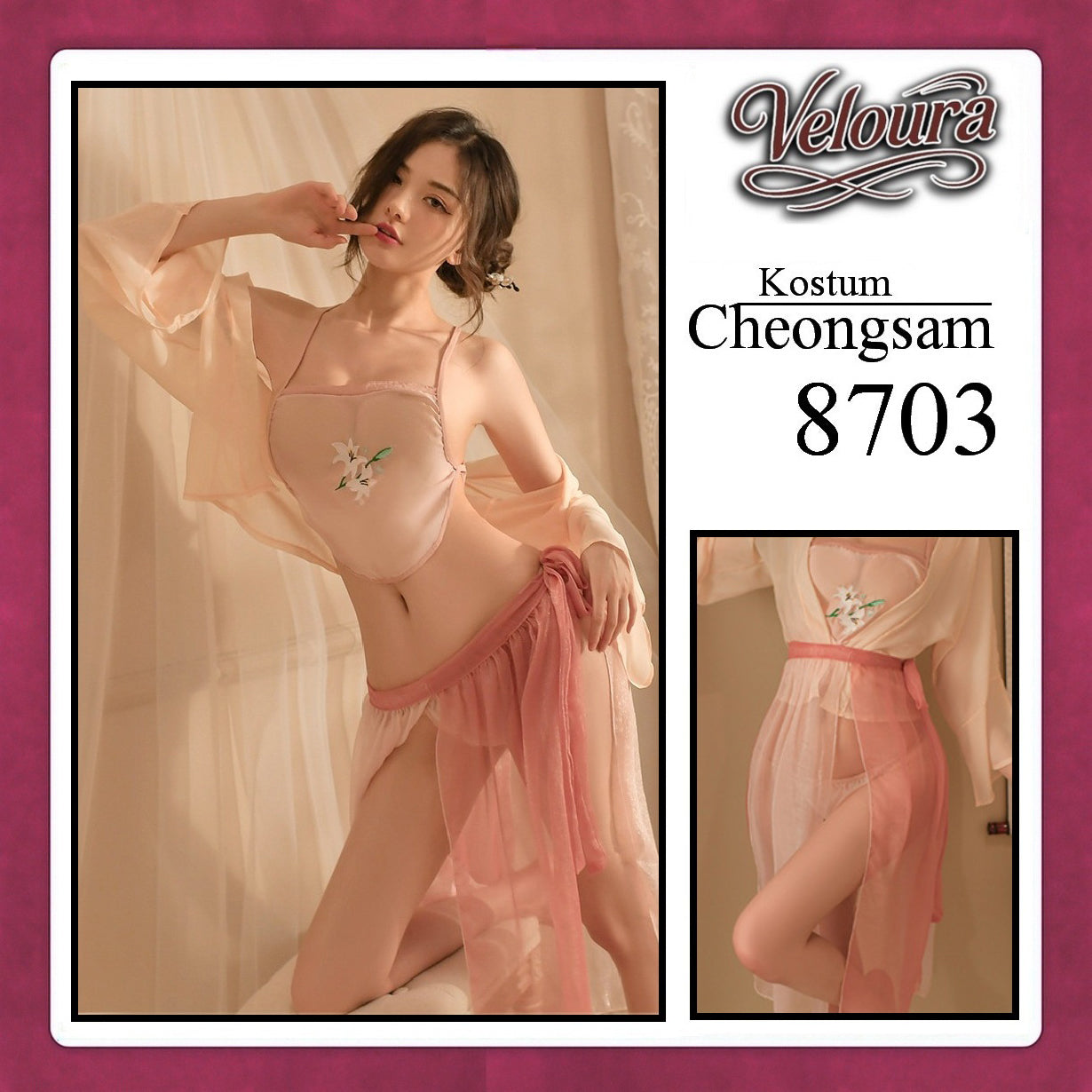 Pekalongan Veloura Pakaian Cheongsam Mini Kostum Lingerie Set Dress Sexy Model Baju China 8703