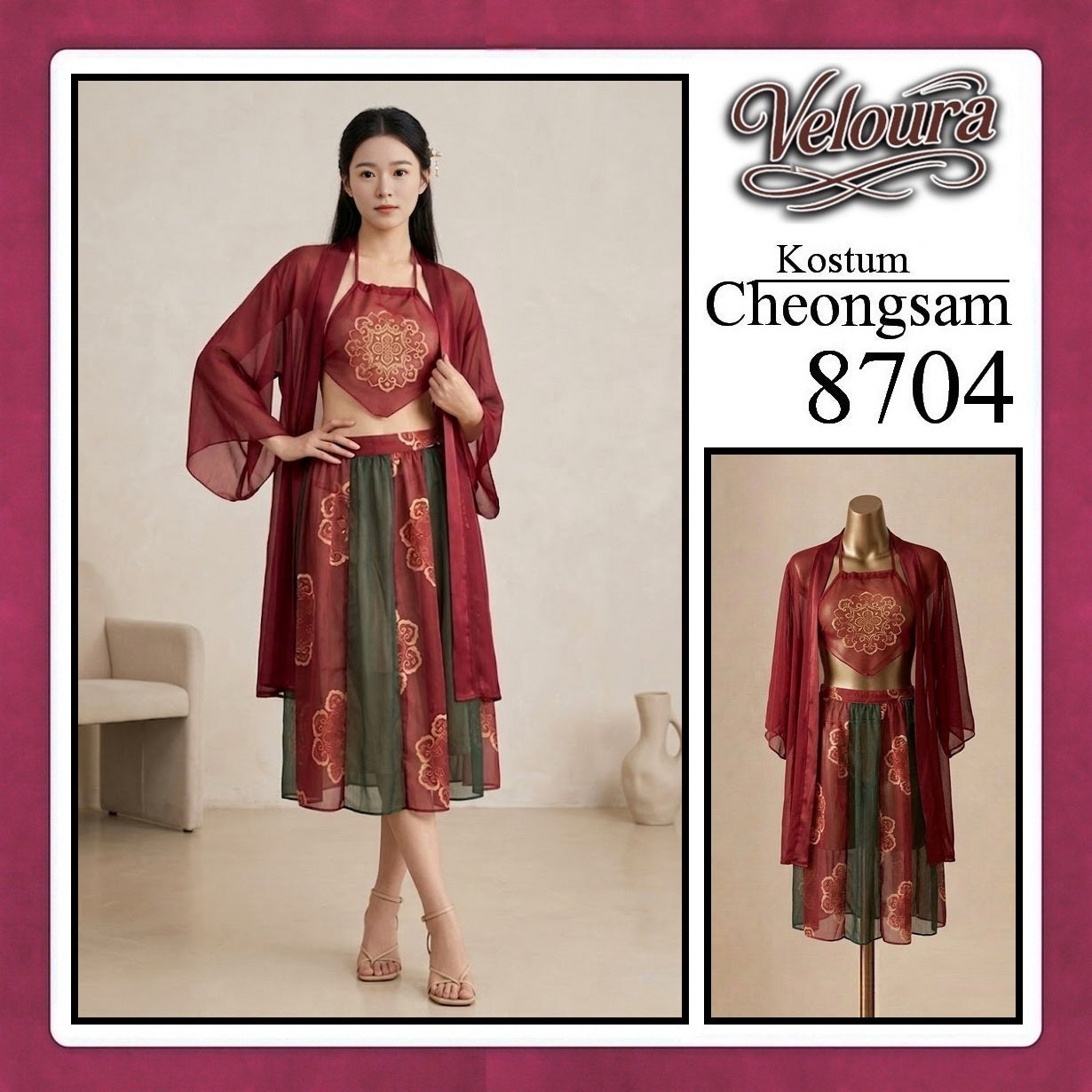 Pekalongan Veloura Pakaian Cheongsam Mini Kostum Lingerie Set Dress Sexy Model Baju China 8704