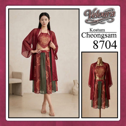 Pekalongan Veloura Pakaian Cheongsam Mini Kostum Lingerie Set Dress Sexy Model Baju China 8704