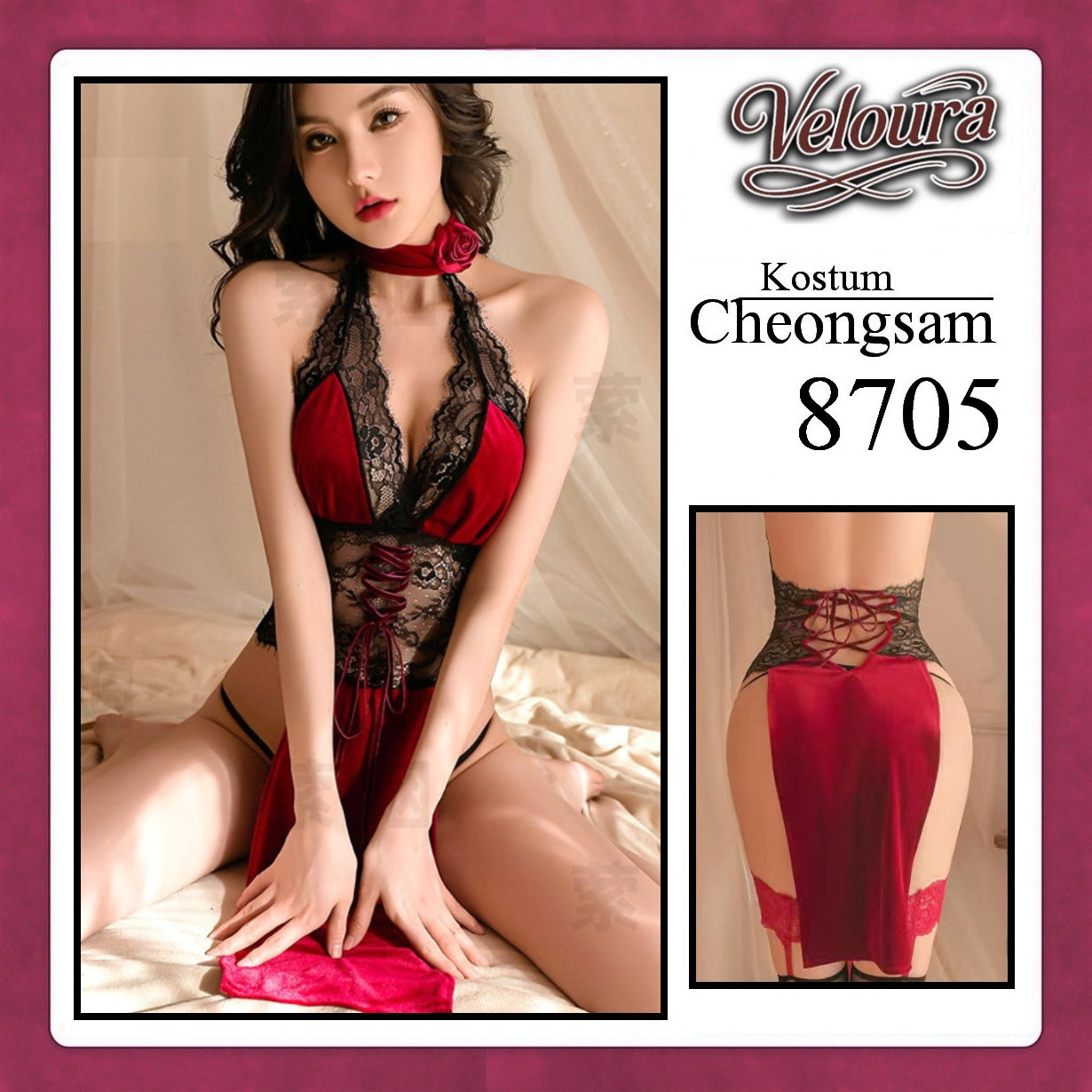 Pekalongan Veloura Pakaian Cheongsam Mini Kostum Lingerie Set Dress Sexy Model Baju China 8705