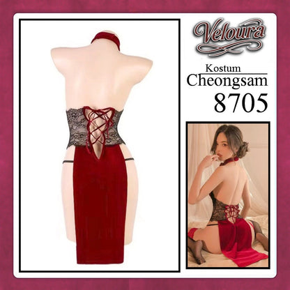 Pekalongan Veloura Pakaian Cheongsam Mini Kostum Lingerie Set Dress Sexy Model Baju China 8705