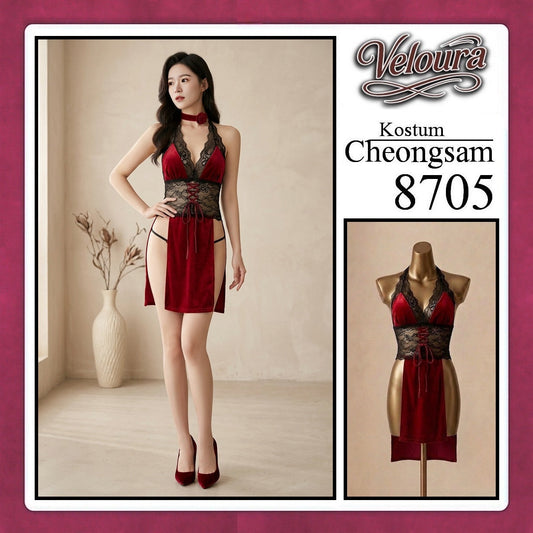 Pekalongan Veloura Pakaian Cheongsam Mini Kostum Lingerie Set Dress Sexy Model Baju China 8706