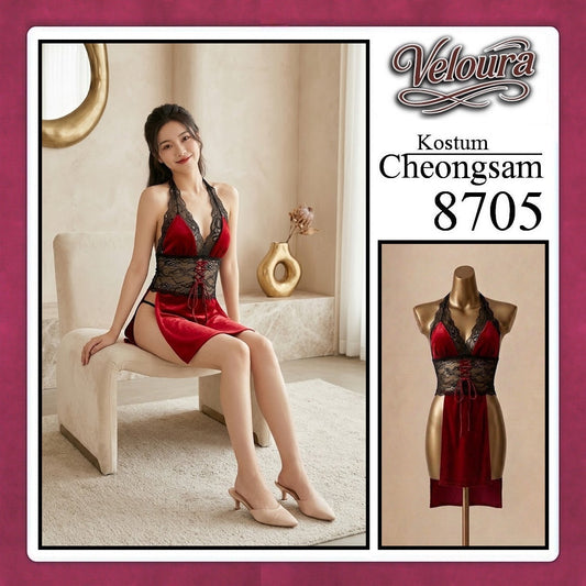 Pekalongan Veloura Pakaian Cheongsam Mini Kostum Lingerie Set Dress Sexy Model Baju China 8706