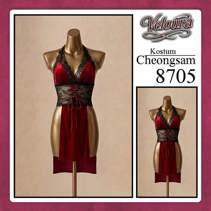 Pekalongan Veloura Pakaian Cheongsam Mini Kostum Lingerie Set Dress Sexy Model Baju China 8706