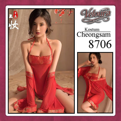Pekalongan Veloura Pakaian Cheongsam Mini Kostum Lingerie Set Dress Sexy Model Baju China 8706