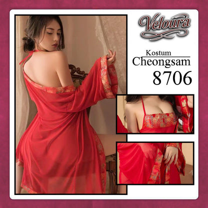 Pekalongan Veloura Pakaian Cheongsam Mini Kostum Lingerie Set Dress Sexy Model Baju China 8706