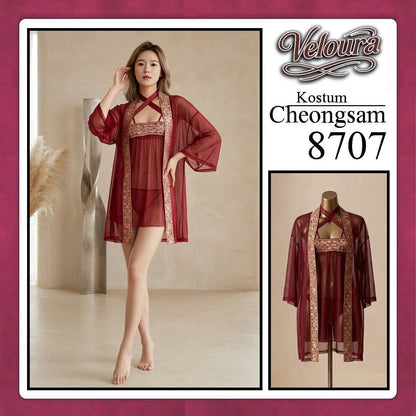 Pekalongan Veloura Pakaian Cheongsam Mini Kostum Lingerie Set Dress Sexy Model Baju China 8707