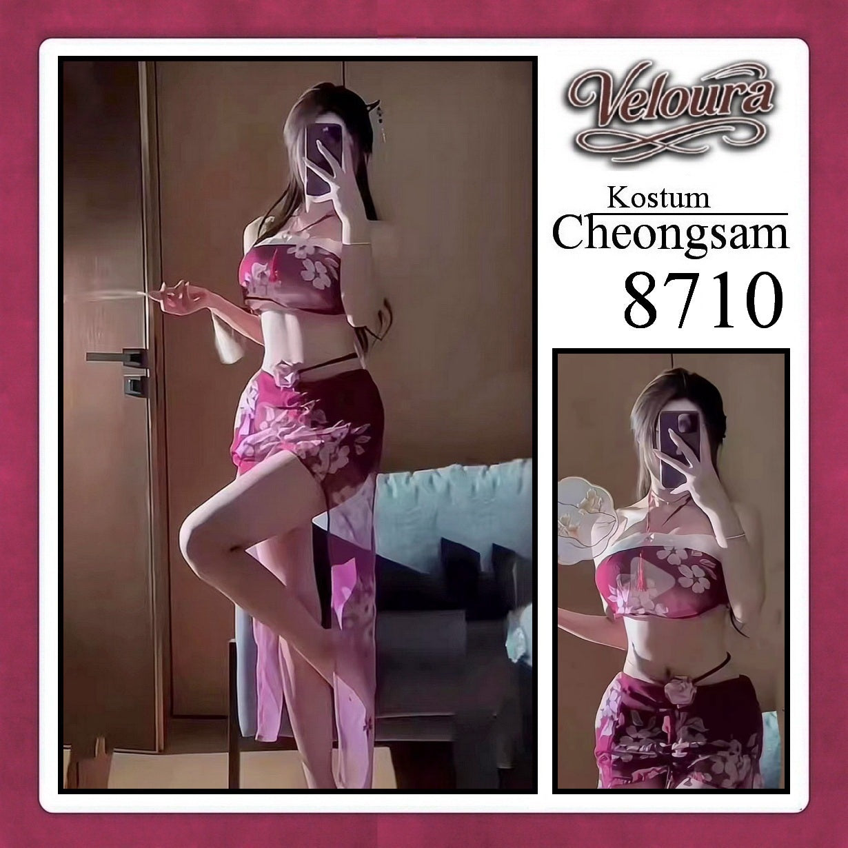 Pekalongan Veloura Pakaian Cheongsam Mini Kostum Lingerie Set Dress Sexy Model Baju China 8710