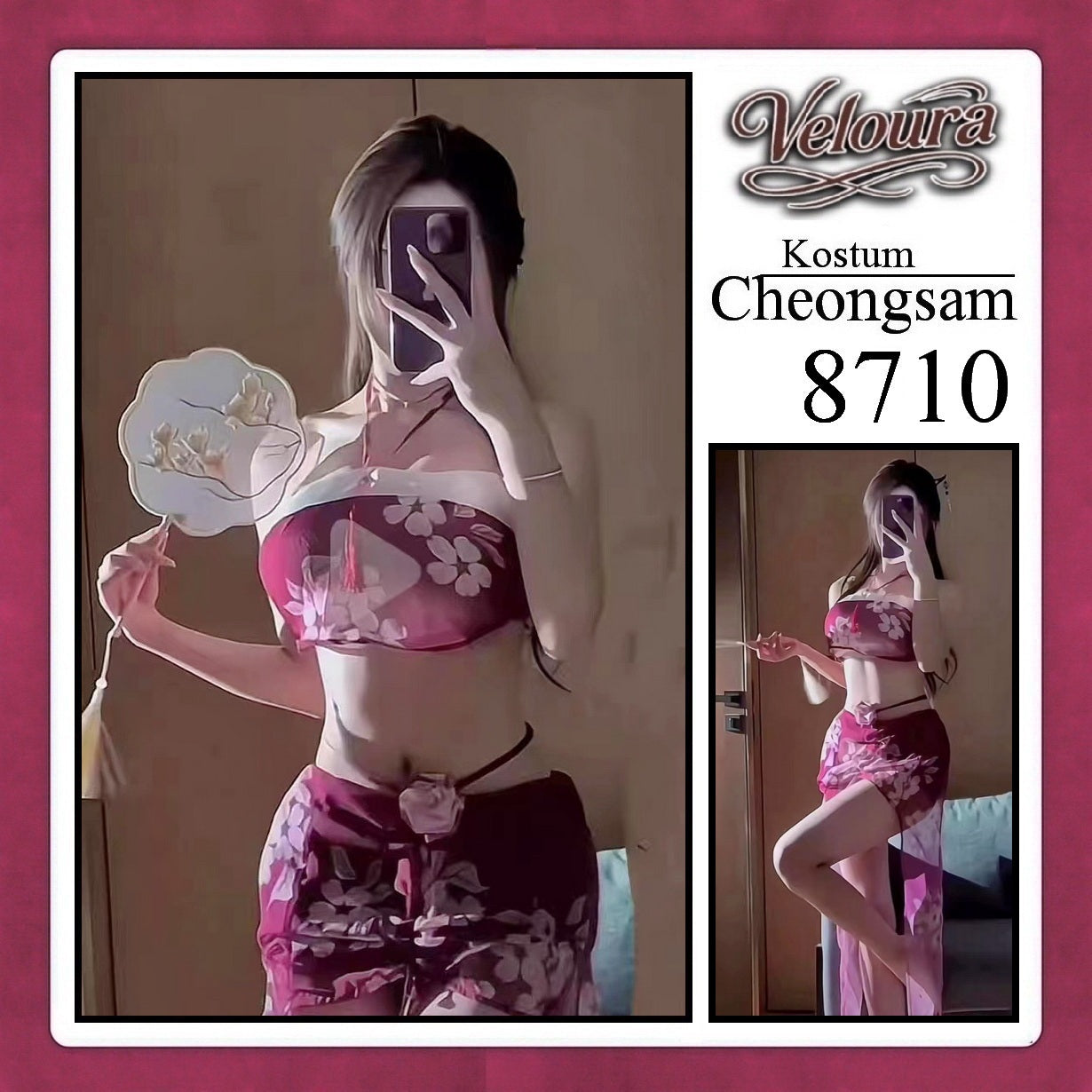 Pekalongan Veloura Pakaian Cheongsam Mini Kostum Lingerie Set Dress Sexy Model Baju China 8710
