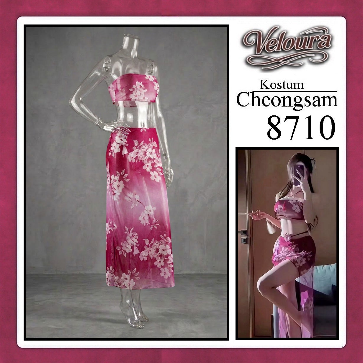 Pekalongan Veloura Pakaian Cheongsam Mini Kostum Lingerie Set Dress Sexy Model Baju China 8710