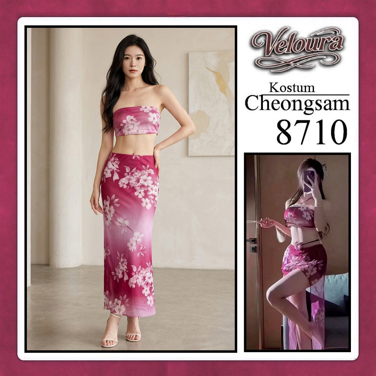 Pekalongan Veloura Pakaian Cheongsam Mini Kostum Lingerie Set Dress Sexy Model Baju China 8710