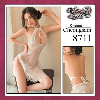 Pekalongan Veloura Pakaian Cheongsam Mini Kostum Lingerie Set Dress Sexy Model Baju China Black Red White 8711