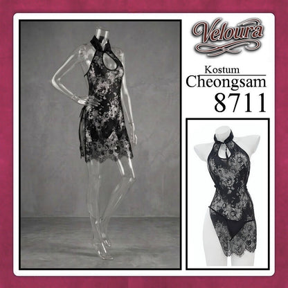 Pekalongan Veloura Pakaian Cheongsam Mini Kostum Lingerie Set Dress Sexy Model Baju China Black Red White 8711
