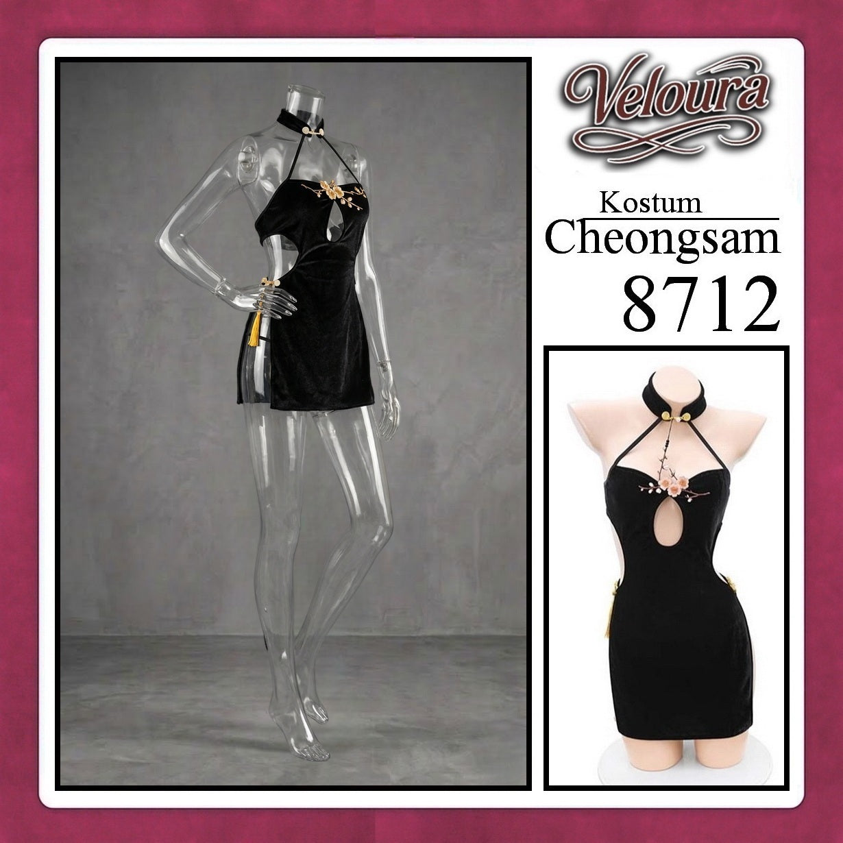 Pekalongan Veloura Pakaian Cheongsam Mini Kostum Lingerie Set Dress Sexy Model Baju China 8712