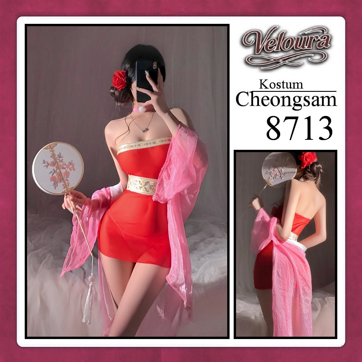 Pekalongan Veloura Pakaian Cheongsam Mini Kostum Lingerie Set Dress Sexy Model Baju China 8713