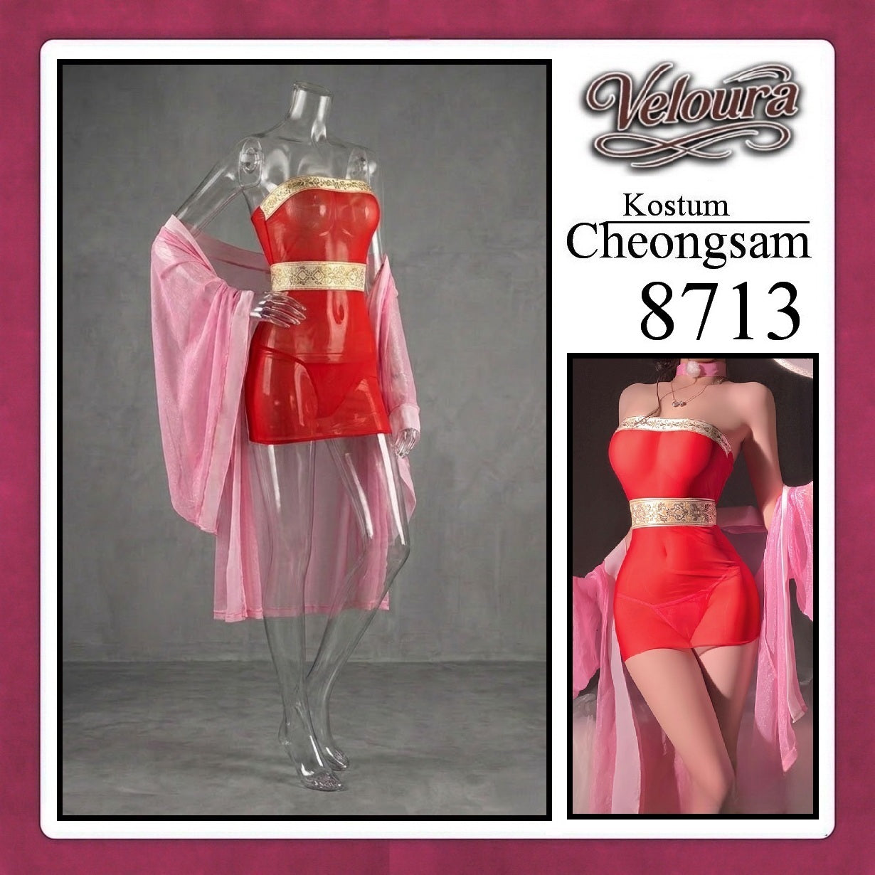 Pekalongan Veloura Pakaian Cheongsam Mini Kostum Lingerie Set Dress Sexy Model Baju China 8713