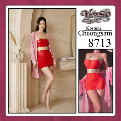 Pekalongan Veloura Pakaian Cheongsam Mini Kostum Lingerie Set Dress Sexy Model Baju China 8713