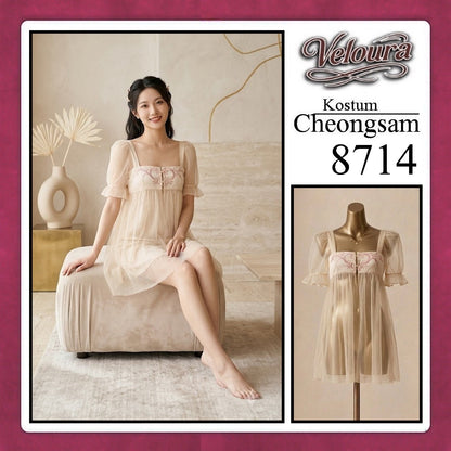 Pekalongan Veloura Pakaian Cheongsam Mini Kostum Lingerie Set Dress Sexy Model Baju China 8714