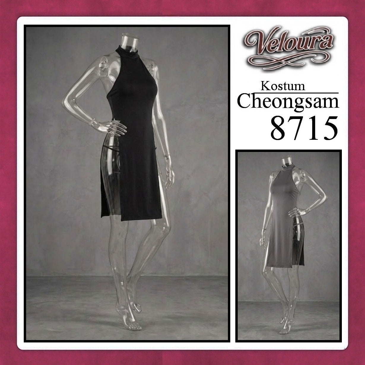 Pekalongan Veloura Pakaian Cheongsam Mini Kostum Lingerie Set Dress Sexy Model Baju China Greey And Black 8715