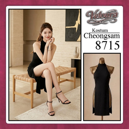 Pekalongan Veloura Pakaian Cheongsam Mini Kostum Lingerie Set Dress Sexy Model Baju China Greey And Black 8715