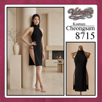 Pekalongan Veloura Pakaian Cheongsam Mini Kostum Lingerie Set Dress Sexy Model Baju China Greey And Black 8715