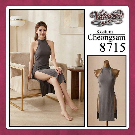 Pekalongan Veloura Pakaian Cheongsam Mini Kostum Lingerie Set Dress Sexy Model Baju China Greey And Black 8715