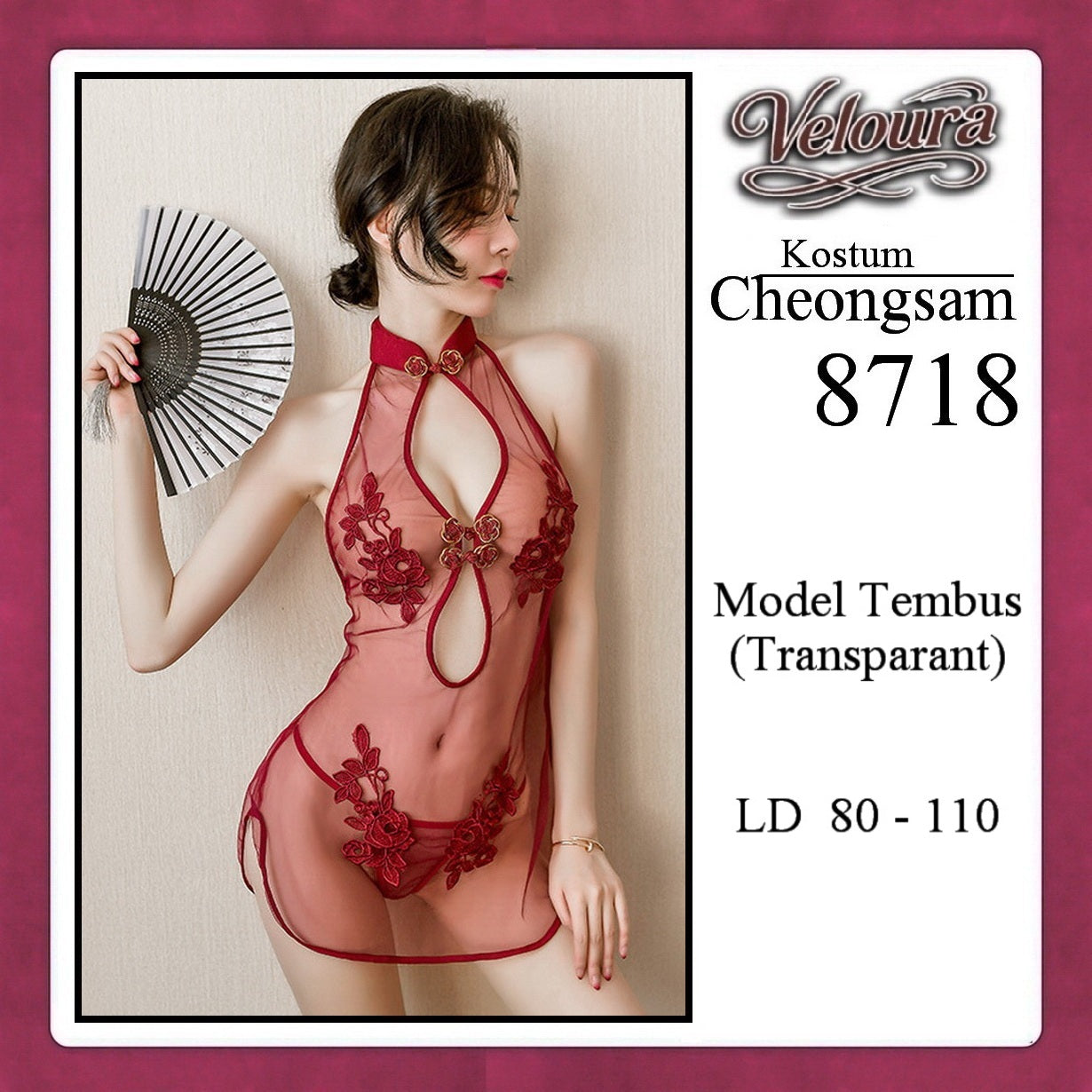Pekalongan Veloura Pakaian Cheongsam Mini Kostum Lingerie Set Dress Sexy Model Baju China Red And White 8718