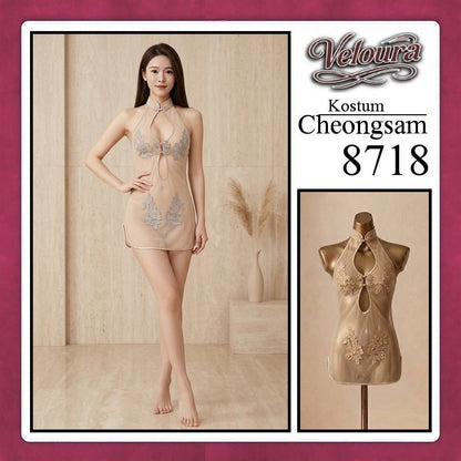 Pekalongan Veloura Pakaian Cheongsam Mini Kostum Lingerie Set Dress Sexy Model Baju China Red And White 8718