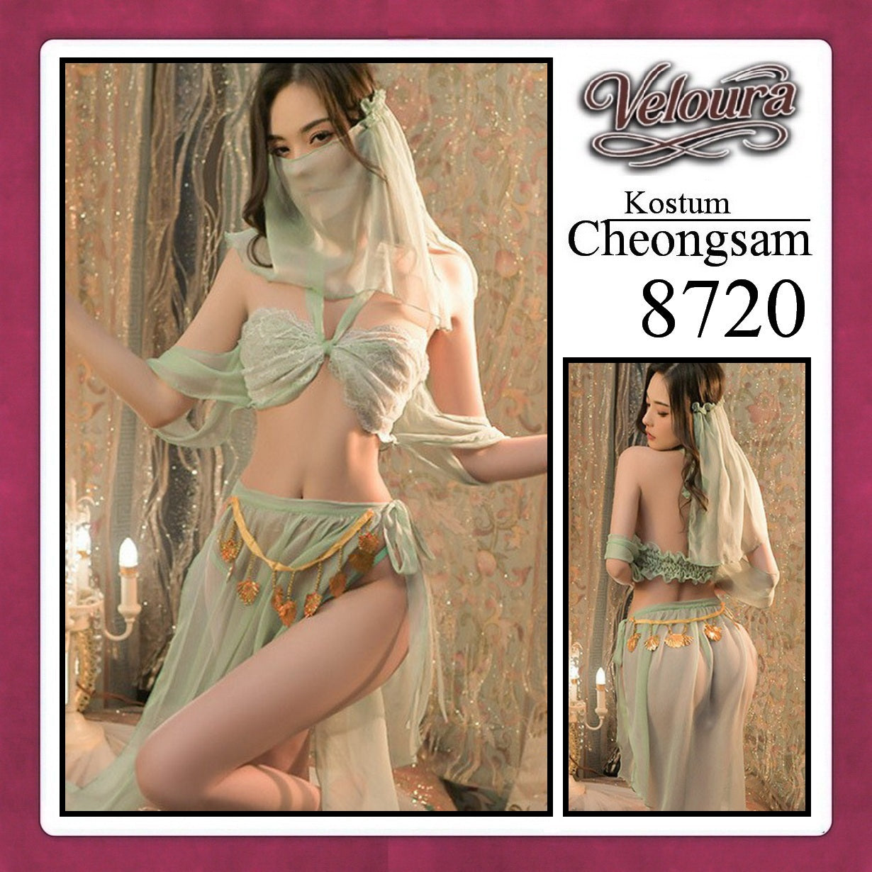 Pekalongan Veloura Pakaian Cheongsam Mini Kostum Lingerie Set Dress Sexy Model Baju China 8720