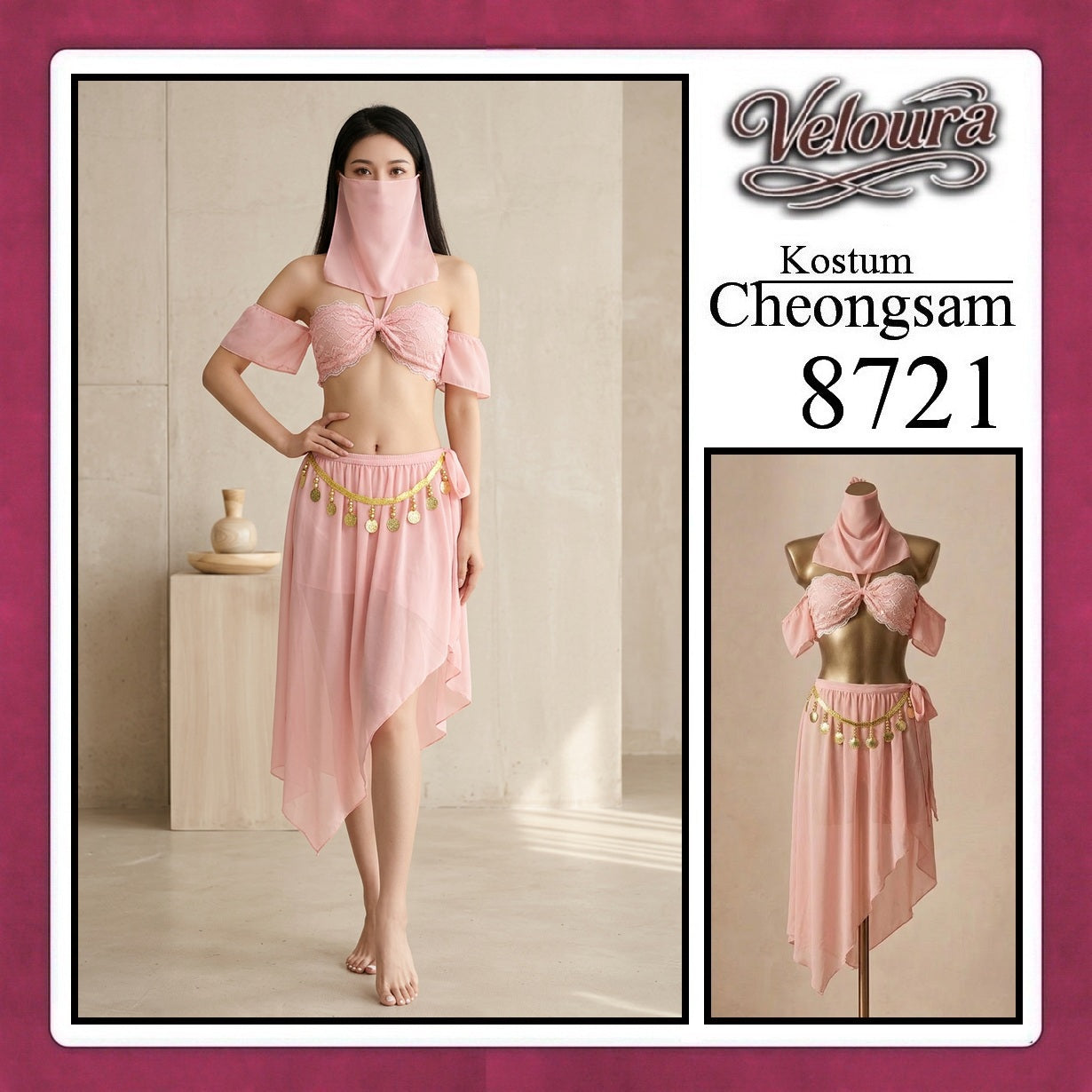 Pekalongan Veloura Pakaian Cheongsam Mini Kostum Lingerie Set Dress Sexy Model Baju China 8721