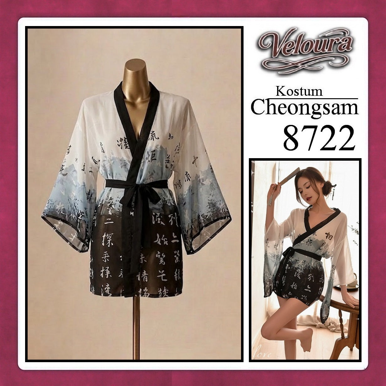 Pekalongan Veloura Pakaian Cheongsam Mini Kostum Lingerie Set Dress Sexy Model Baju China 8722