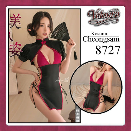 Pekalongan Veloura Pakaian Cheongsam Mini Kostum Lingerie Set Dress Sexy Model Baju China 8727