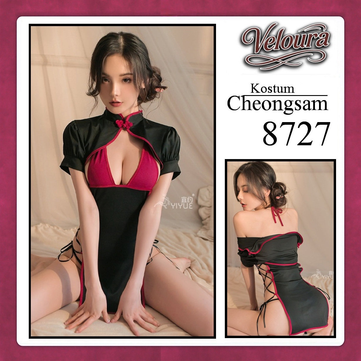Pekalongan Veloura Pakaian Cheongsam Mini Kostum Lingerie Set Dress Sexy Model Baju China 8727